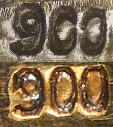Figure 3: The comparison of the 900 silver content mark on the knight Cross of the War Merit Cross and the German Eagle Order 1st type